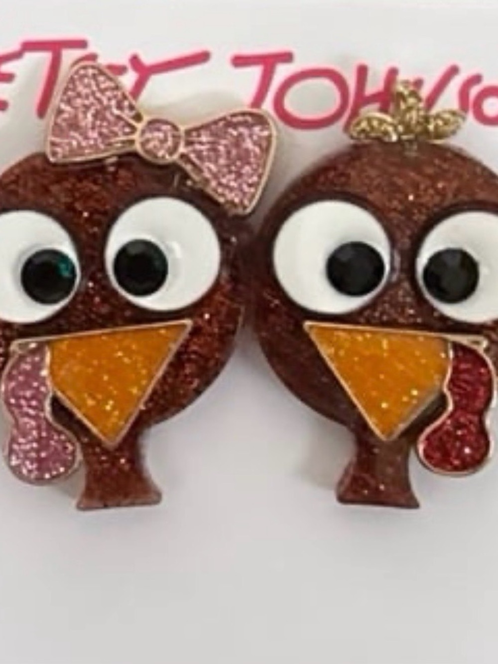 Betsey Johnson Glitter Thanksgiving Turkey Earrings